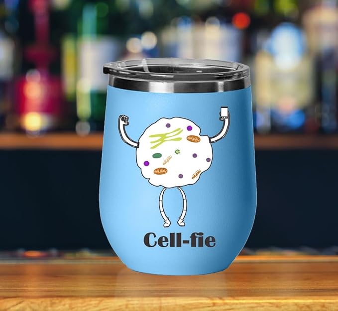 Cell Fie Wine Tumbler, Cell Fie Gift Lover, 12oz Stainless Steel Wine Tumbler, Gifts For Him, For Her, For Boys, For Girls, Birthday, Christmas Gift idea (Light Blue)