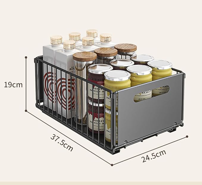 Pull Out Cabinet Organizer Slide Out Drawer Storage Shelves Cupboard Organiser Sliding Cabinet Basket for Kitchen No Drilling and Nailing (Black, 4Piece 9.8" W X15 D X 7.5" H)