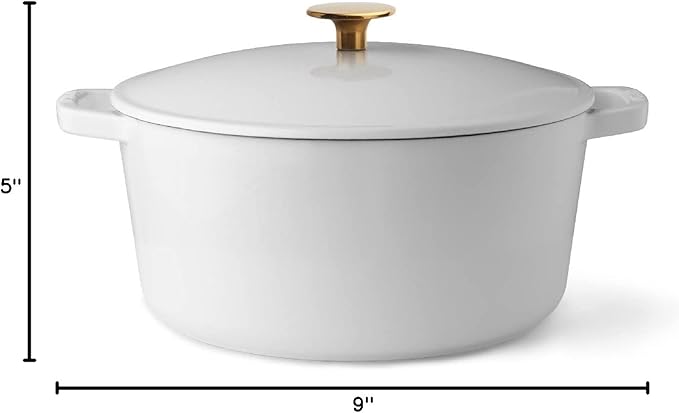 Milo by Kana 3.5-quart Enameled Cast Iron Dutch Oven with Lid | Premium Casserole Cooking Pot | Enamel Coating Inside and Out | Oven Safe and Dishwasher Friendly (White with Gold Knob)