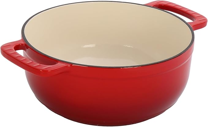 Dutch Oven Pot with Lid, 6 Quart Enameled Cast Iron Dutch Oven, Dual Handles, Kitchen Pots Oven Safe up to 500째F, Stovetop Compatible, Marinate, Cook, Bread Baking, Refrigerate & Serve, Red