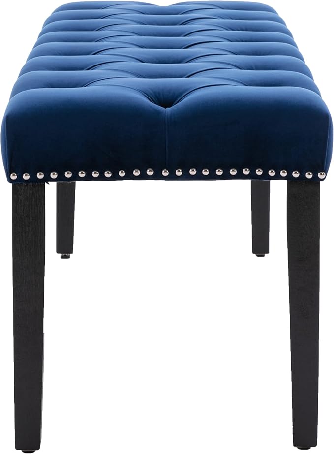 KCC Button-Tufted Ottoman Bench, Upholstered Bedroom Benches Velvet Footrest Stool Accent Bench for Entryway Dining Room Living Room Bedroom End of Bed, Blue