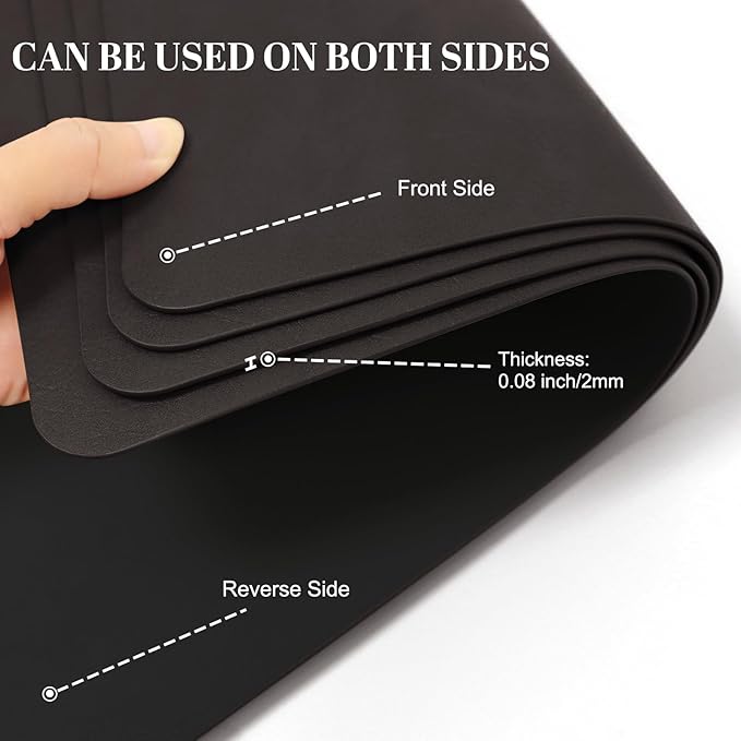 Faux Leather Placemats, Set of 4, 12''횞17' Textures on Both Sides, Heat-Resistant, Waterproof and Oil-Proof, Reversible Place Mats for Kitchen, Dining Table, Outdoor-Coffee&Black