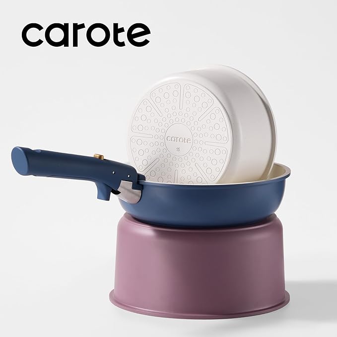 CAROTE 5pcs Pots and Pans Set Non stick,Cookware Set Detachable Handle,kitchen essentials,RV kitchen pot and pan,Induction Cookware,Oven Safe,PFOA PFOS FREE,Blue