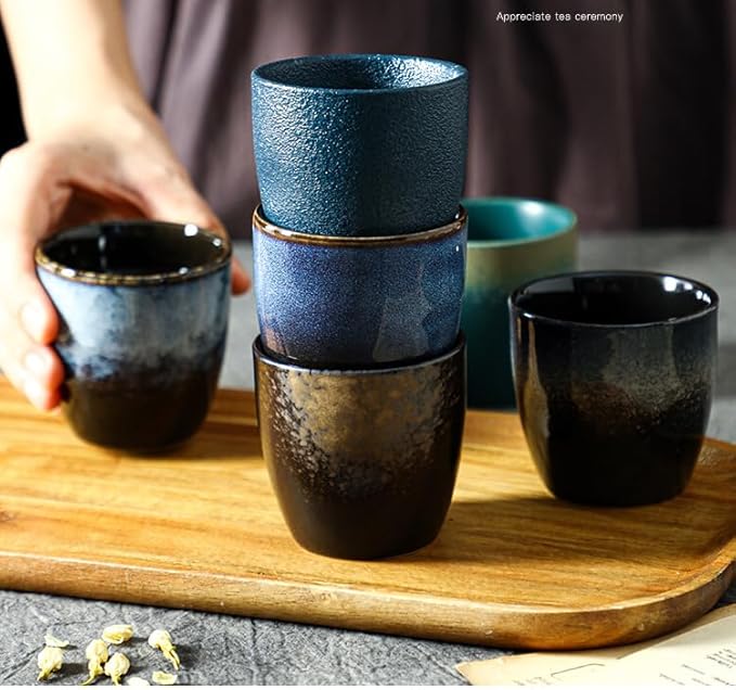 Japanese-Style Kiln Ceramic Tea Cups Set 5 oz Capacity Coffee Sake Cups Yerba Mate Espresso Cup Set of 5 with Box for Gifts