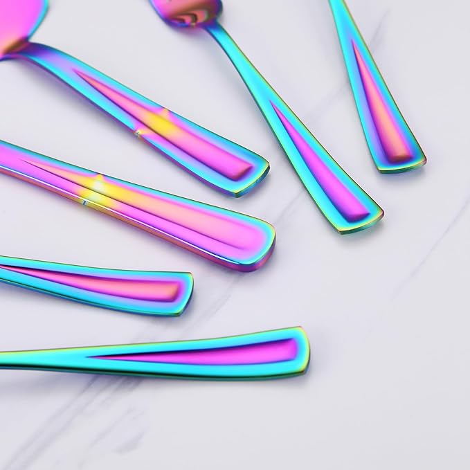 GoGeiLi Rainbow Cake Knife and Server Set with Forks, 6 Pieces Stainless Steel Cake Cutting Set, Colorful Wedding Cake Cutter Set including 4 Salad Forks, Dishwasher Safe