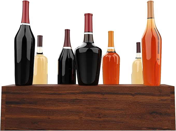 Liquor Bottle Stand - 24 Inch 3 Tier Liquor Bar Bottle Display Shelf, Holds 18 Bottles, Real Wood, No Installation Required (Dark Walnut)