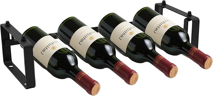 Stackable 4 Bottles Wine Rack ??Compact Metal Wine Holder for Countertop, Cabinet, Pantry, Bar, or Small Spaces ??Small Freestanding Wine Storage Organizer for Tight Spaces (1 Tier, Black)