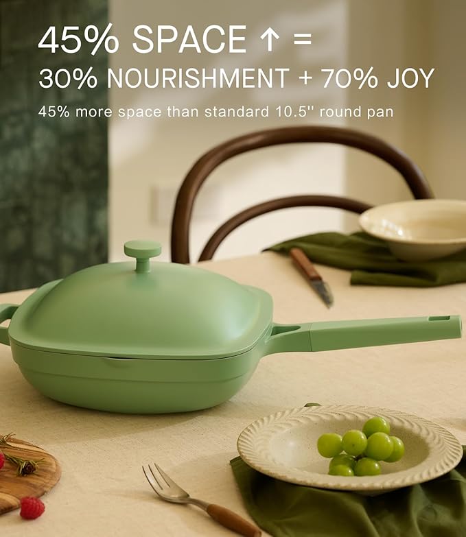 10.5 Inch(3.8QT) Ceramic Pan with Lid,Non Stick Frying Pans Cast Aluminum Deep Saut챕 Pans,Ti-Ceramic Non Toxic Pix Pan with Wooden Spatula and Scrubber-Mint Haze