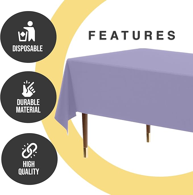 Exquisite 66% Thicker Premium Plastic Table Cloth Rectangle Table Cover 0.5 Mil 24 Pack Lavender Table Cloth 54 Inch x 108 Inch Disposable Tablecloth Won't Tear Easily Like Cheap Thin Brands