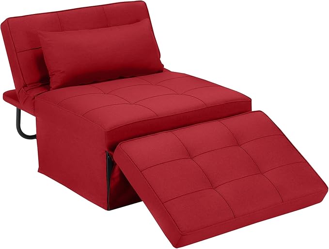 BIGSYY Sofa Bed, 4 in 1 Multi-Function Folding Ottoman Breathable Linen Couch Bed with Adjustable Backrest Modern Convertible Chair for Living Room Apartment Office, Red