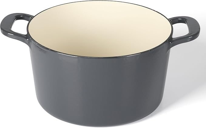 Martha Stewart Gatwick 7 QT Enamel Cast Iron Dutch Oven ??Gray, Durable Heavy-Duty Dutch Oven for Slow Cooking, Braising, and Baking