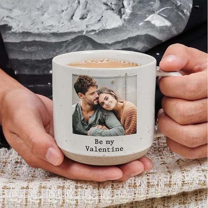 Custom Valentine Pottery Mug with Photo, Personalized Couple Coffee Cups, Custom Valentine Gifts for Girlfriend Boyfriend, Personalized Gifts for Couple