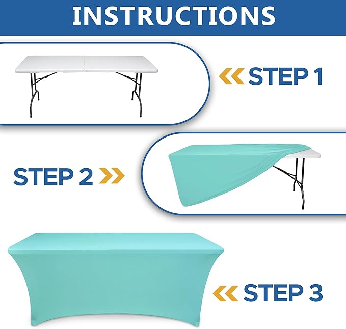 Enjoyidea Spandex Table Cloths for 8 Foot Rectangle Tables-6 Pack Fitted Stretch Aqua Blue Table Covers-Folding Tablecloths for Party, Vendor Booth Display, Banquet Buffet Event, Craft Trade Show