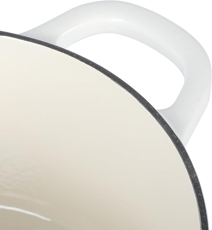 Crock-Pot Artisan 5-Quart Round Dutch Oven ??Matte Linen White with Gold Knob, Enameled Cast Iron Cookware
