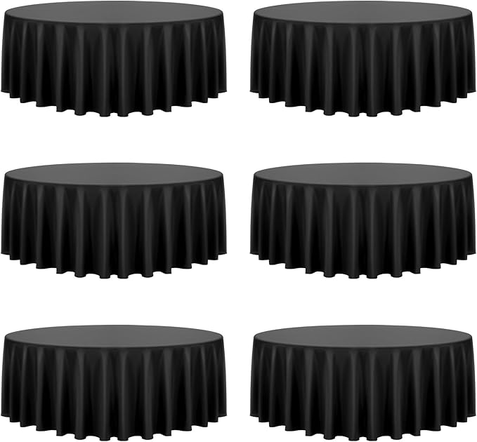 VEVOR Black Round Tablecloths 6 Pack, 120 Inches in Diameter, Stain- & Wrinkle- Resistant, Machine Washable Table Clothes, Polyester Fabric Table Covers for Wedding, Party, Banquet, Formal Events