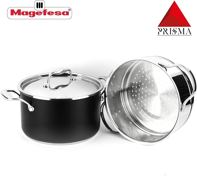 MAGEFESA Prisma ??7.9 inches steam pot with lid, made in 18/10 stainless steel, for all types of kitchens, INDUCTION, easy cleaning, dishwasher and oven safe up to 392쨘F
