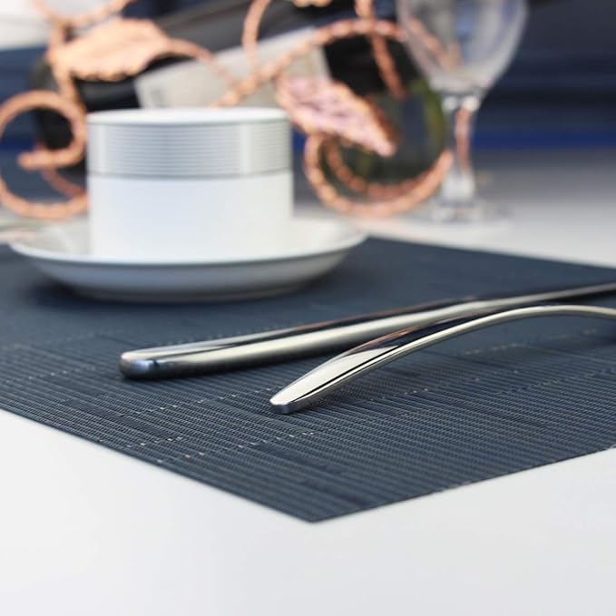 PIGCHCY Plastic Placemats,Washable Durable Vinyl Woven Table Mats,Elegant Heat Resistant Placemats for Dining Table Set of 4 (18 x 12 inches,Midnight Blue)