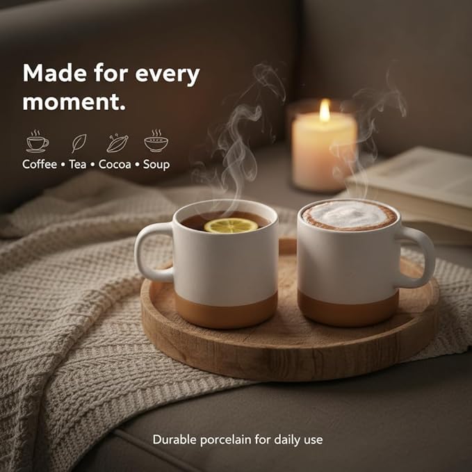 Unboxme Givenne Ceramic Latte Coffee Mug Set, 12 oz (Set of 4) ??Microwave & Dishwasher Safe, Large Handles, Modern Boho Neutral Colors