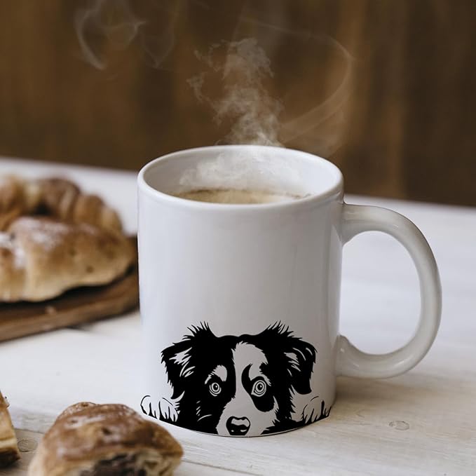 Funny Peeking Border Collie Mug, Border Collie Gifts for Women Men, Gifts for Dog Lovers, Ceramic Coffee Mug 11 oz
