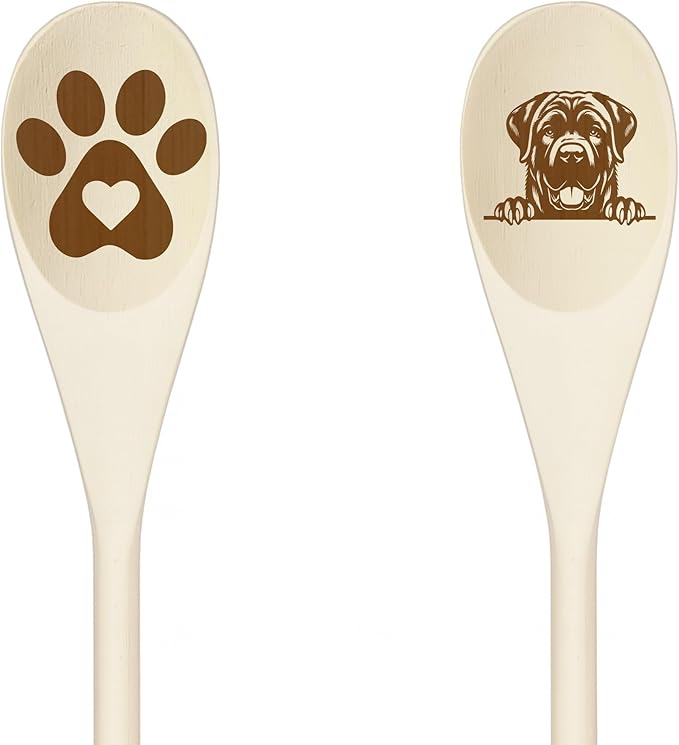 TOSA INU DOG Wooden Spoons for Cooking, Serving or Decorative Kitchen Utensils Set Dog Lover Dog Mom/Dad Gift with Peeking Dog Designs, Paw Print and Dog Head, Kitchen Utensils Set of 2