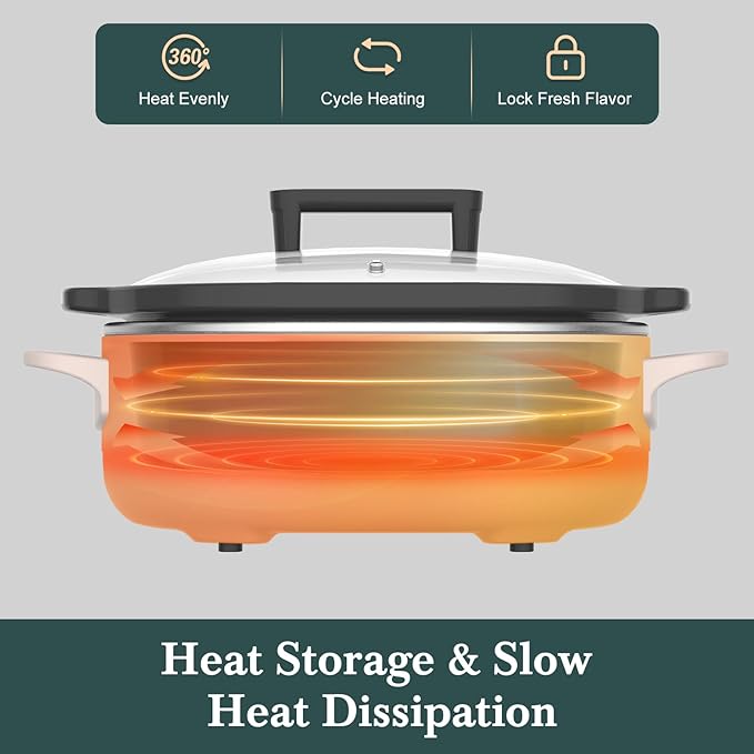 6 Quart Programmable Slow Cooker Removable Healthy Nonstick Pot - Small Kitchen Appliance for Family Dinners, Pink