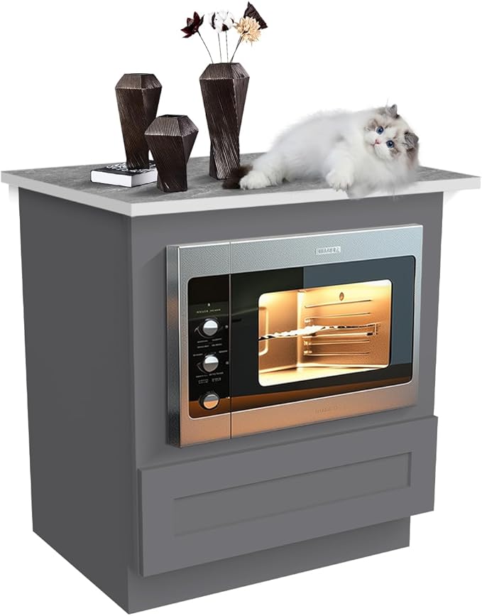 Microwave Base Cabinet ??Solid Wood Shaker Style Kitchen Storage Base Unit with Drawer & Soft-Close Doors, RTA Pantry Cupboard for Dining Room, Coffee Bar 30" W x 24" D x 34 1/2" H (Pebble Gray)