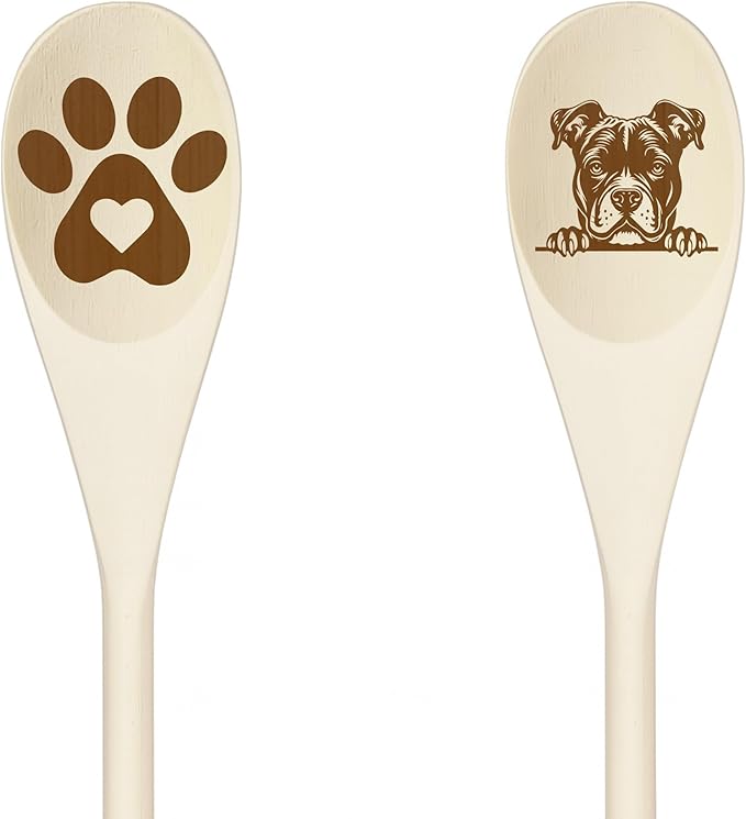 STAFFOROSHIRE Wooden Spoons for Cooking, Serving or Decorative Kitchen Utensils Set Dog Lover Dog Mom/Dad Gift with Peeking Dog Designs, Paw Print and Dog Head, Kitchen Utensils Set of 2