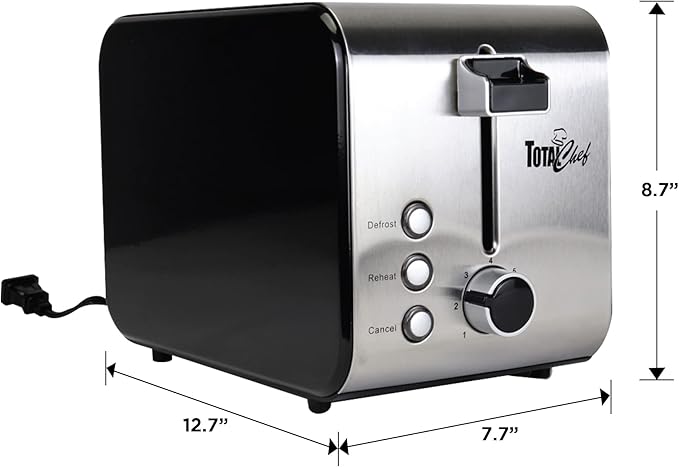 Total Chef toaster 2 slice - large wide slot, fast commercial countertop toasted toasters, with space saving modern stainless steel for bread bagel Waffles, retro quick clear popup tostadora de pan