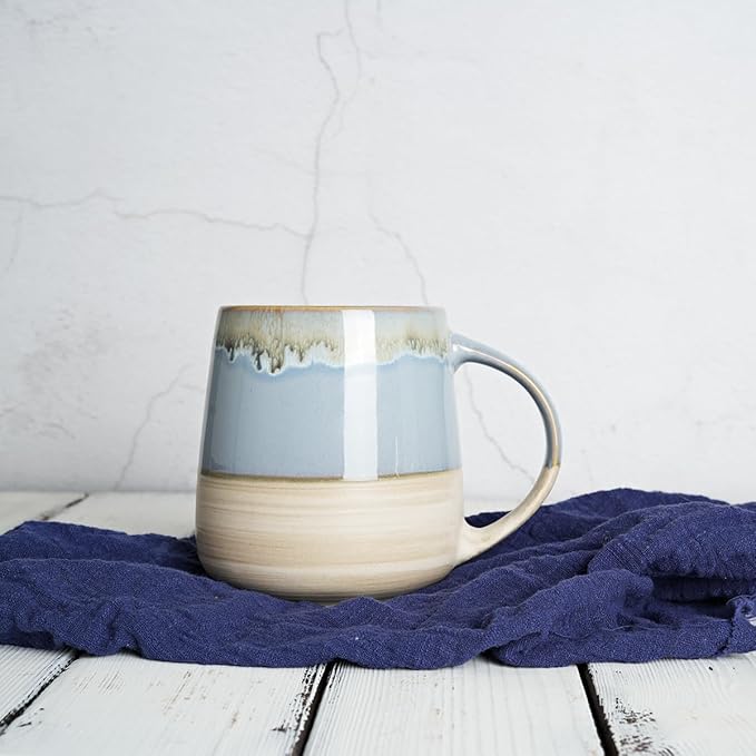 Bosmarlin Extra Large Ceramic Coffee Mug, 23 Oz, Dishwasher and Microwave Safe, Oversized Big Tea Cup, Reactive Glaze (Light Blue)