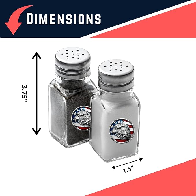 Heritage Pewter Eagle with Flag Salt and Pepper Shaker Set of 2 Bottles | Expertly Crafted Pewter Glass
