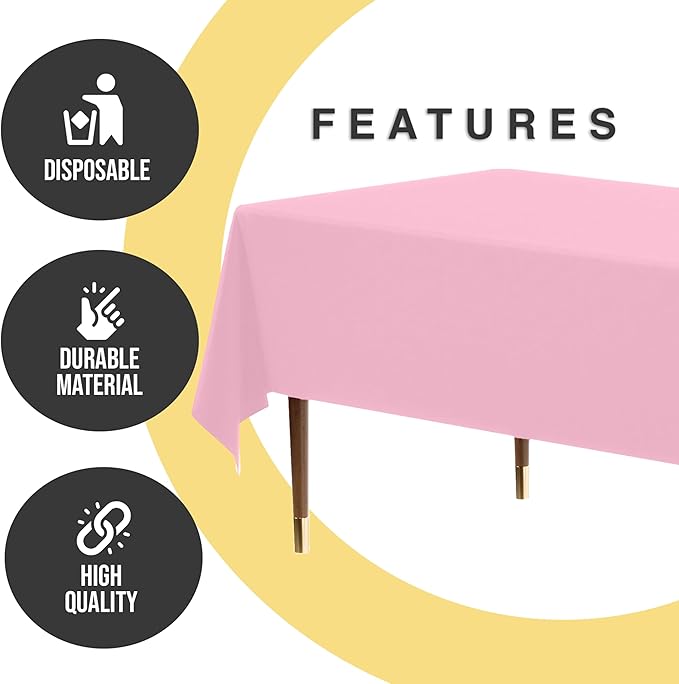 Exquisite 66% Thicker Premium Plastic Table Cloth Rectangle Table Cover 0.5 Mil 24 Pack Pink Table Cloth 54 Inch x 108 Inch Disposable Tablecloth Won't Tear Easily Like Cheap Thin Brands