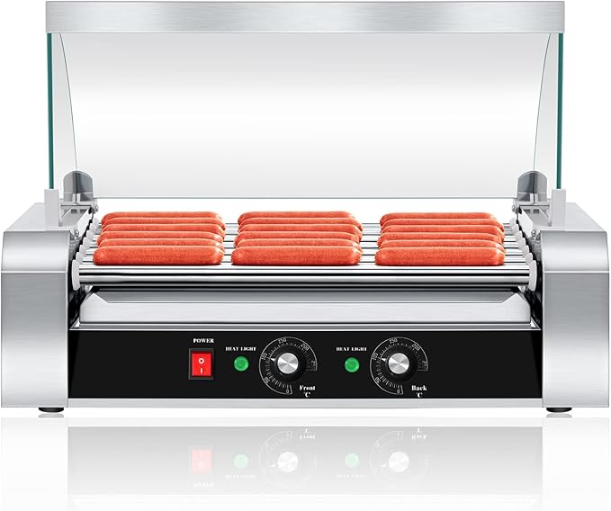 SYBO Hot Dog Roller - 18 Capacity, Non-stick Stainless Steel Rollers, Detachable Glass Cover, 1000-Watts, ETL Certified
