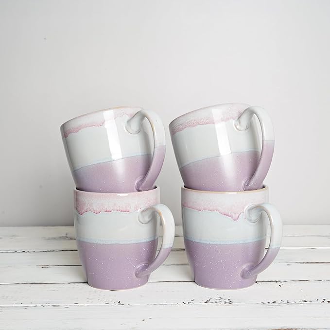 Bosmarlin Ceramic Coffee Mug Set of 4, 17 Oz, Purple Coffee Cups with Big Handle, Microwave Safe, Unique Reactive Glaze