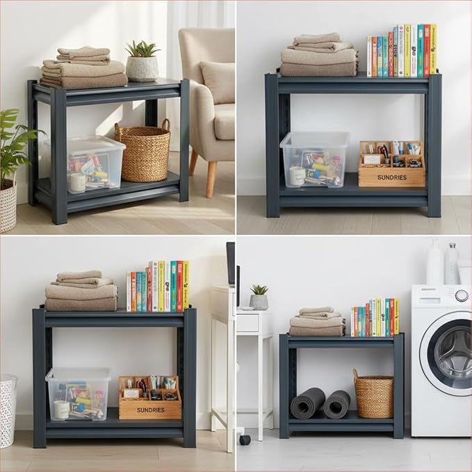 Storage Shelving Unit Height Adjustable No-Tool Assembly,Heavy Duty Garage Shelves Metal Organizer Utility Rack for Kitchen Pantry Basement Pantry Warehouse Laundry Black 15.8" H x 15.8" W x 12" D