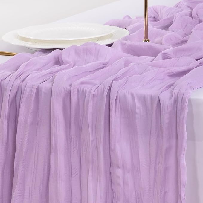 Socomi 6pcs Lilac Purple Lavender Cheesecloth Table Runner Valentine's Day Boho Rustic Gauze 120 inch 10FT Cheese Cloth Runner for Wedding Party Baby Shower Birthday Home Decor Holiday Decorations