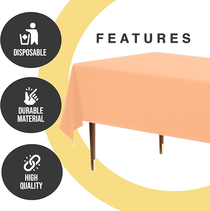 Exquisite 66% Thicker Premium Plastic Table Cloth Rectangle Table Cover 0.5 Mil 24 Pack Peach Table Cloth 54 Inch x 108 Inch Disposable Tablecloth Won't Tear Easily Like Cheap Thin Brands
