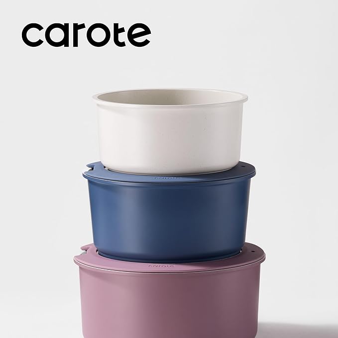 CAROTE 6pcs Nonstick Sauce Pan Sets with Lid 3 Sizes竊?.5QT, 2QT & 3QT竊? Non Stick Cooking Pot with Detachable Handle, Kitchen Sauce Pots Induction Pot, PFOA FREE, Dishwasher Safe, Purple