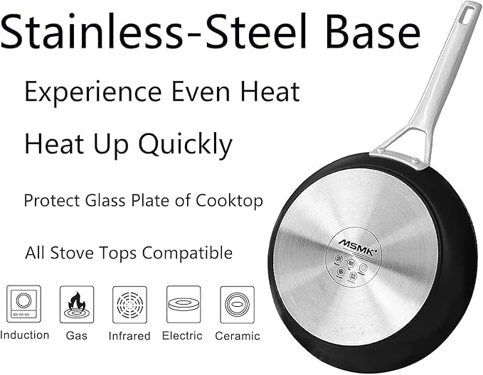 MsMk 8 1/2 Inch Small Egg Pan with Lid, Titanium and Ceramic Nonstick Omelette Pan,Scratch-resistant, Induction Egg Skillet, Oven Safe to 700째F Pan for Cooking, Dishwasher Safe