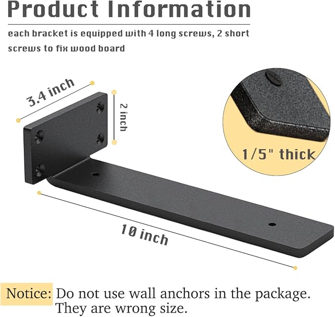 16 Pack Shelf Brackets 10 Inch Floating Shelf Bracket 1/5 inch Thick Heavy Duty Hidden Shelf Brackets Iron Metal Brackets for Shelf Support with Screw Included