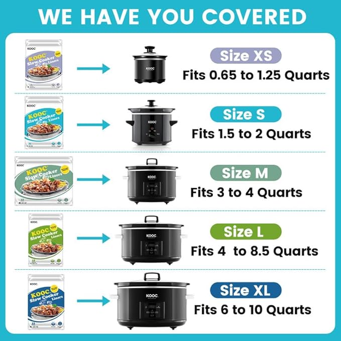 KOOC Slow Cooker Liners 10"x13" 30 count Small Size Disposable Plastic Bags Pot Liners Brunch Cooking Bags Fit 1.5 qt to 2 qt Pot BPA Free