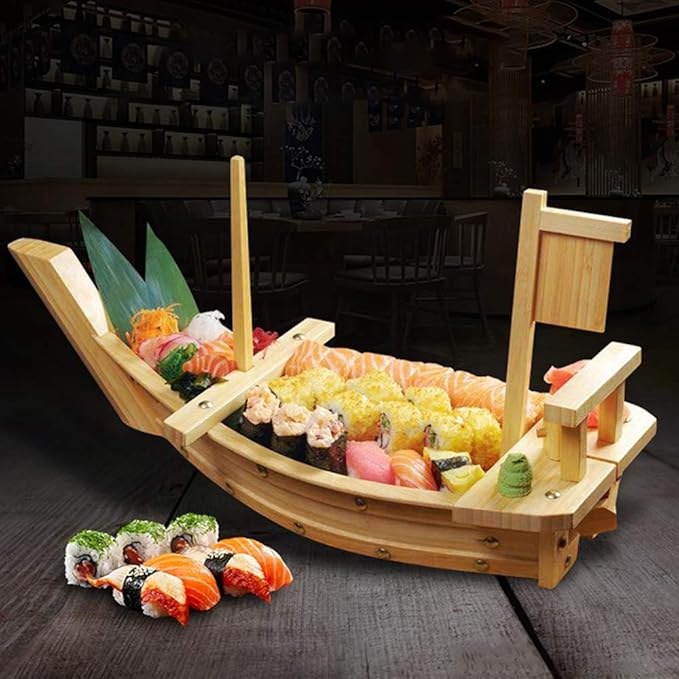 Kichgather 27.6??Wooden Sushi Serving Tray Boat Plate for Restaurant or Home
