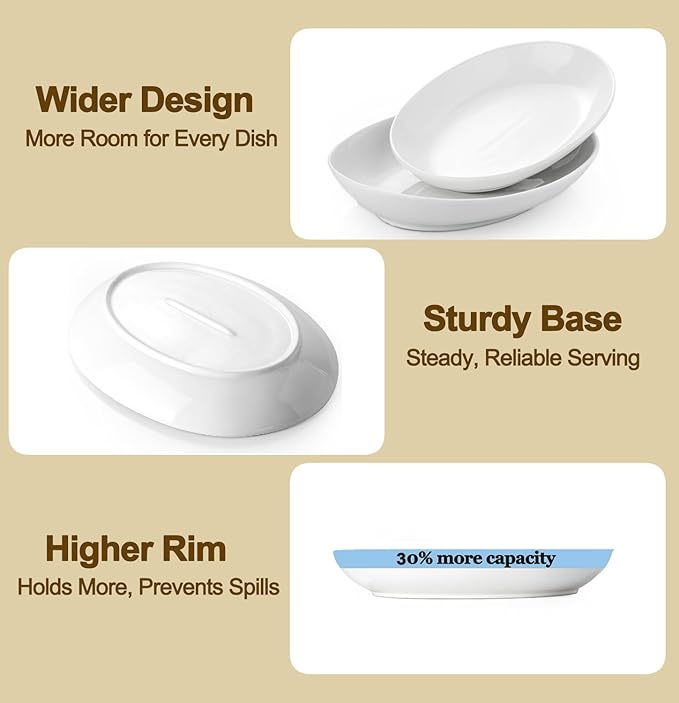 12"/14" Oval Serving Platters Set, Large Ceramic Oval Serving Dishes for Entertaining, Turkey, Fish, Salad, Appetizers, Deep Elipse Plate, Set of 2