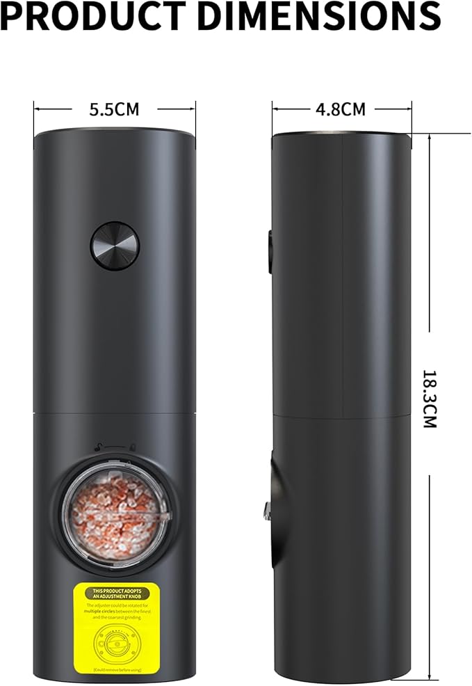 Automatic Salt and Pepper Shakers, Electric Grinder Set with 5 Adjustable Coarseness & LED, Spice Mill One-Hand Operation, Battery Powered, Ideal Gourmet Kitchen Gifts 1 Pack