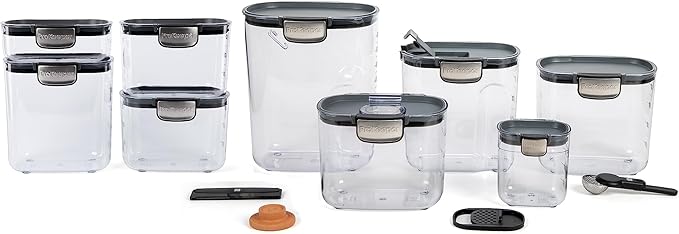 ProKeeper+ Airtight Food Storage Container Set ??Clear Plastic Flour and Sugar Canister Set with Magnetic Accessories for Kitchen Organization (Grey, 13-Piece)