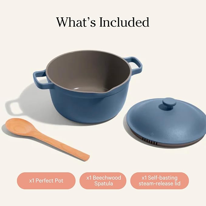 Our Place Mini Perfect Pot | 2.5 Qt Ceramic Pot with Lid & Spatula | Patented 8-in-1, PFAS-Free Nonstick, Non-Toxic Cookware | Induction & Oven-Safe up to 450째F | Blue Salt