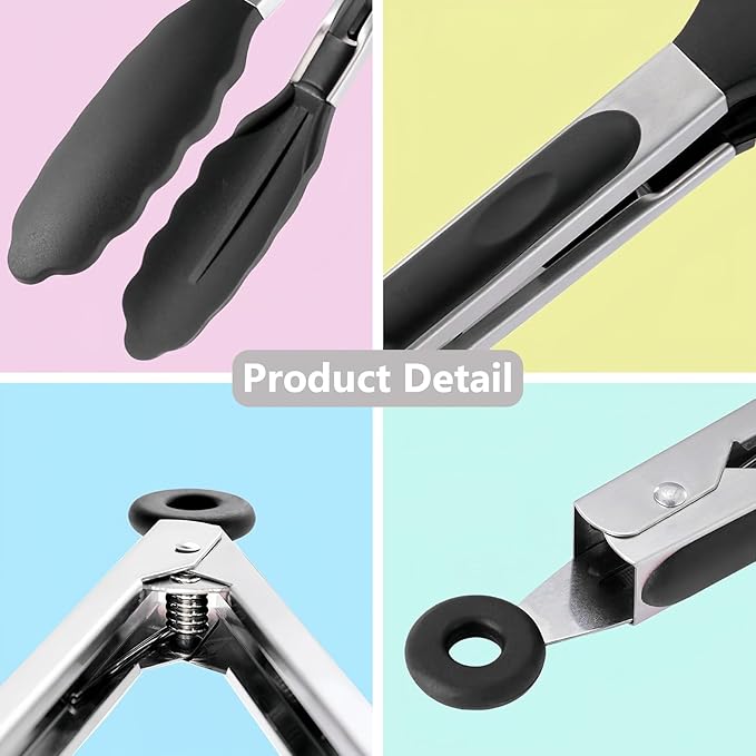 Kitchen Silicone Tongs for Cooking with Nonslip Silicone Tips, 600째F Heat Resistant Cooking Food Tong Set Heavy Duty Stainless Steel Handle for Baking Grilling Serving, 3 Pack (7" & 9" & 12")