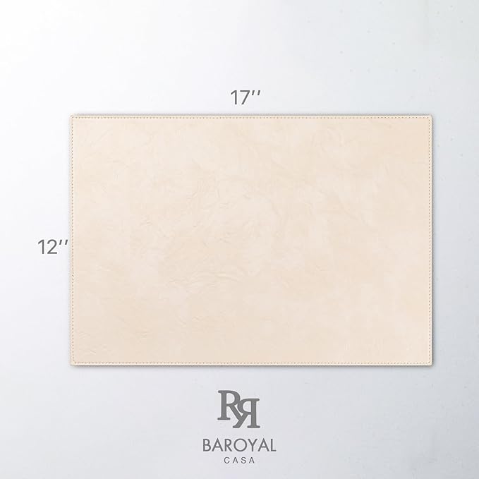 Baroyal Faux Leather Placemats Set of 12 Vinyl Washable Wipeable Table Mats for Kitchen Dining Table Heat Resistant Waterproof Modern Indoor/Outdoor Placemats Non-Slip Easy Clean Place Mats (Beige)