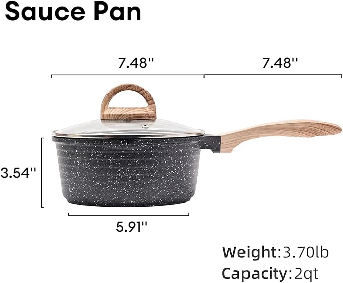 JEETEE Sauce Pan with Lid, Non Stick Small Pot with Coating, Masterclass Cookware Sauce Pot for Cooking, PFOA/PFOS Free Gray 2.0 QT