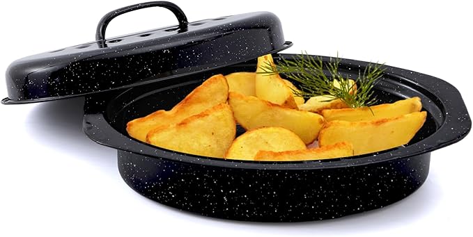 13??Enamel Roaster With Lid Oval Roasting Pan For Oven with 11"Inner Diameter Broiler Pan Suitable For Dining With Two People High Temperature Resistance Dishwasher Safety Gift Idea for Christmas
