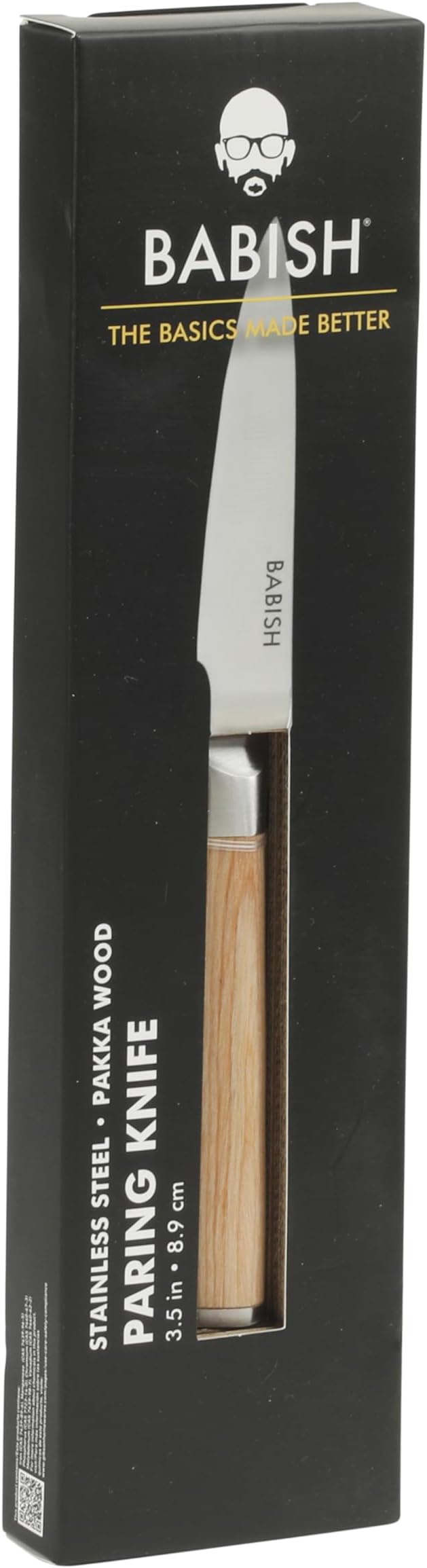 Babish 1.4116 German Stainless Steel Paring Knife with Light Pakka Wood Handle ??3.5-Inch Precision Kitchen Knife for Peeling, Trimming & Prep Work, Full-Tang Blade